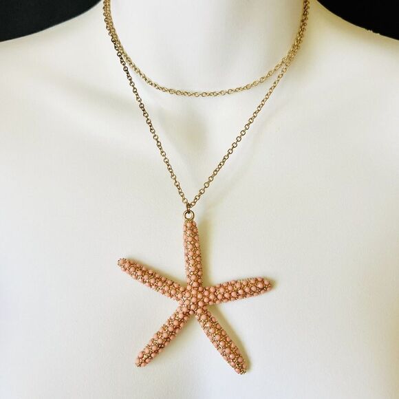 Vintage ALDO Starfish Pendant Jeweled Pink Small Cabochons Necklace Gold T 4030 - Picture 2 of 12